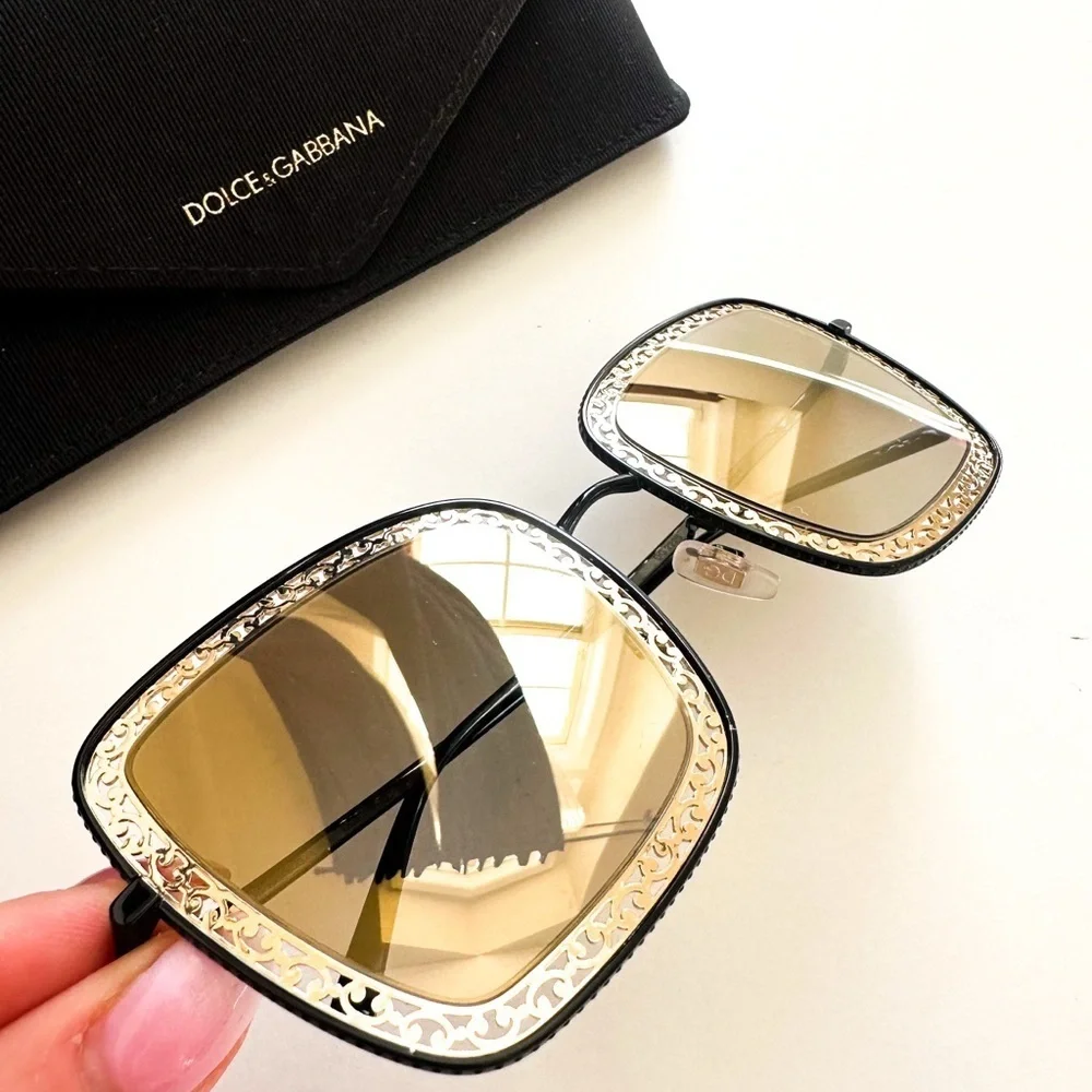Dolce & Gabbana Gold Filigree Square Framed Sunglasses NWOT